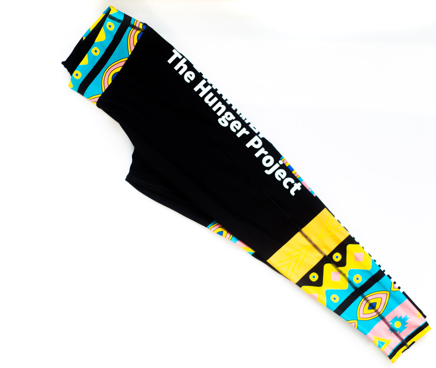 Black Leggings with coloured african design on legs come in plus sizes with phone pocket