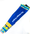 blue Leggings with coloured african design on legs come in plus sizes with phone pocket